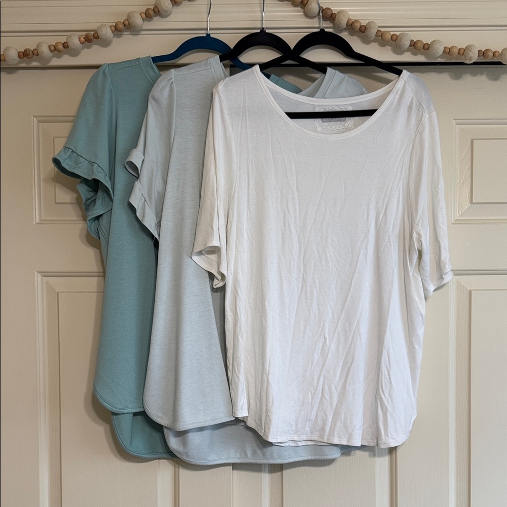 Cupio Women's Short Sleeve Tops - White, Light Blue, Aqua